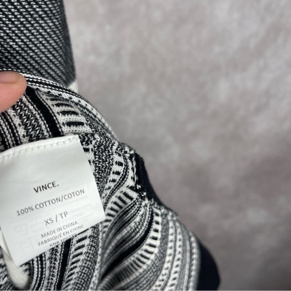 Vince Multi Stripe Knit Short Sleeve Open Cardigan In Black White Size XS - Picture 10 of 11